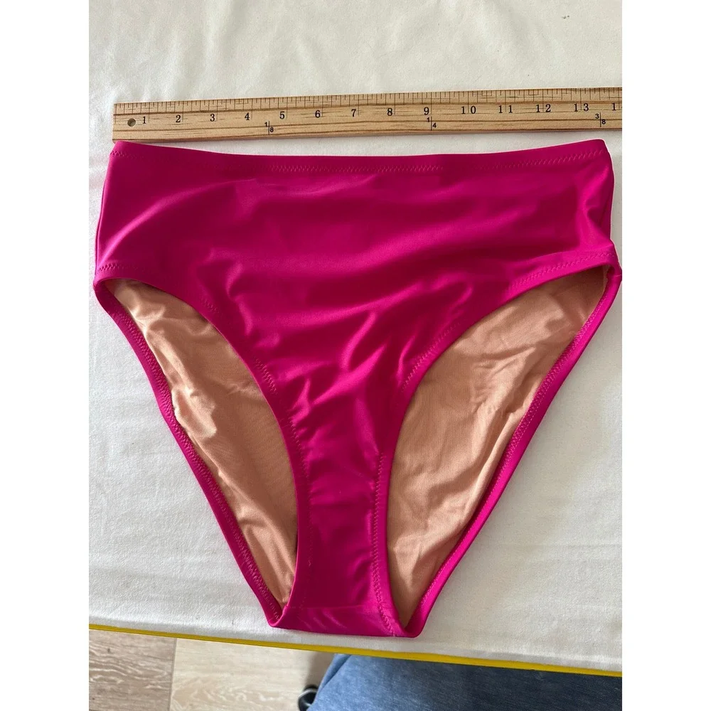 J.Crew High-Waisted High Cut Bikini Bottoms Hot Pink Size Medium